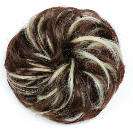 Azqueen Synthetic Messy Bun Chignon Donut Gary Brown Color Hair Bun Pad Elastic Hair Rope Rubber Band Hair Extensions