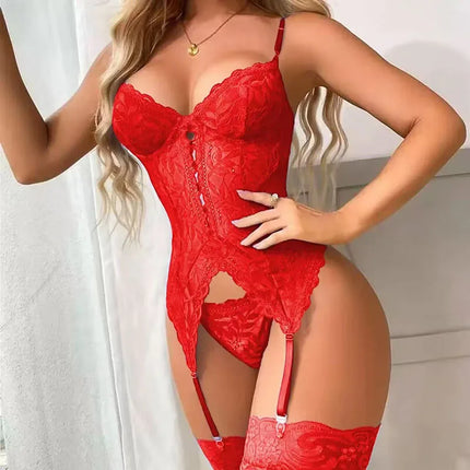 Fancy Lace Sexy Female Lingerie 2-piece Transparent Spliced Bra And Panty Set Garter Intimate Sexy Women's Underwear Lingerie