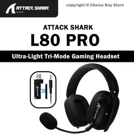 ATTACK SHARK L80PRO Wireless Gaming Headset Tri-Mode 2.4GHz Bluetooth Wired 40mm Drivers Mic Low Latency Lightweight Headphone