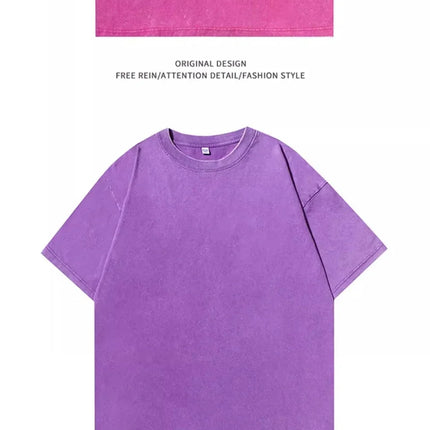 American Style Retro Heavyweight Solid Color Short Sleeved T-shirt Men Women Summer Street Trendy Washed Old Oversized Clothes