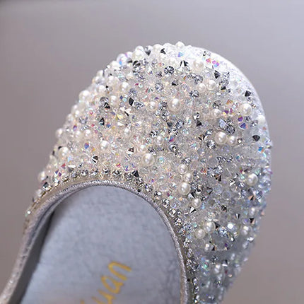 Autumn Girls Rhinestone Leather Shoes 2022 Spring Pearl Bow Princess Shoes Soft Children Baby Toddler Single Shoes G06