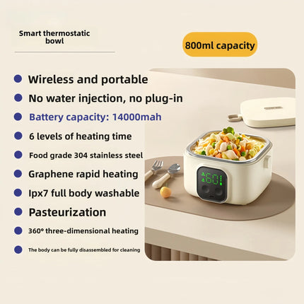 Electric Lunch Box Food Warmer Portable Insulation Mode Rechargeable 500ml Intelligent Constant Temperature Bowl for Travel