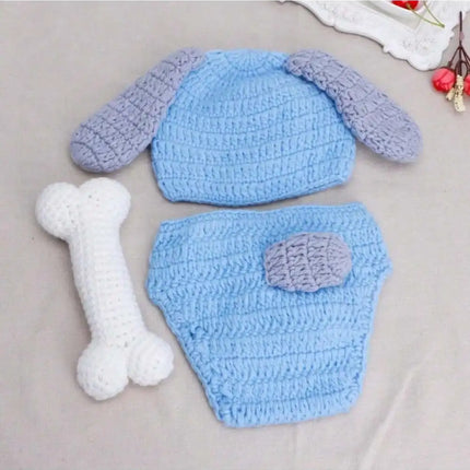 Newborn Photography Props Baby Puppy Costume Hat Cape Set Boy Girls Photo Shoot Props Outfits Crochet Knitted Dog Clothes Studio