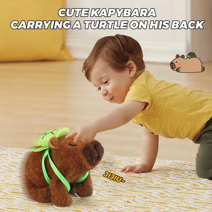 1Pc Simulation Electronic Plush Capybara Back Turtle Walking Sound Moving Mouth Doll Pet Toys For Birthday Gift