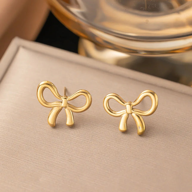 Classic Stainless Steel Bow Charm Necklace Bracelets Earrings For Women Girl New Trendy Choker Jewelry Set Party Gift
