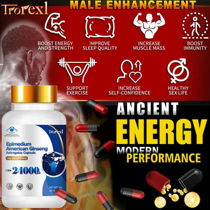 100% Premium Epimedium Horny Goat Weed American Ginseng Capsules