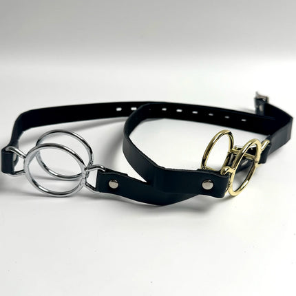 Deep Throat Mouth Open GagMouth Gag Open Ring for Sex Fetish BDSM Oral Sex Leather Strap Stainless Steel Dual Rings