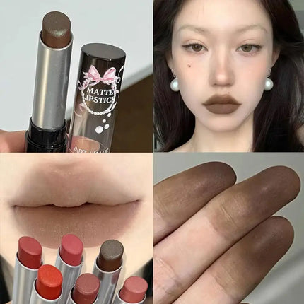 Moisturizing Velvet Matte Lipstick Mousse Long-lasting Waterproof Lightweight Natural Warm Brown Toned Lip Tint Makeup
