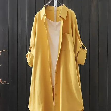 Plus Size Women's Stylish Casual Solid Color Button Shirt Women's Trendy Relaxed Fit Solid Color Relaxed Shirt