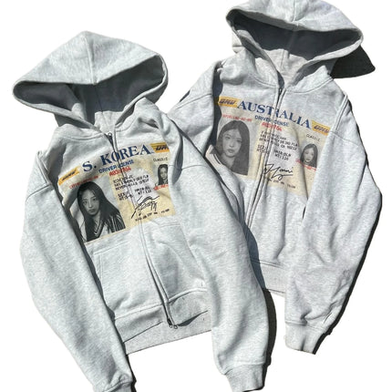 Harajuku Korean Style Graphic Print Hoodies Women Gothic Casual Oversized Hoodie Zip Sweatshirts Streetwear Y2k Women Clothing
