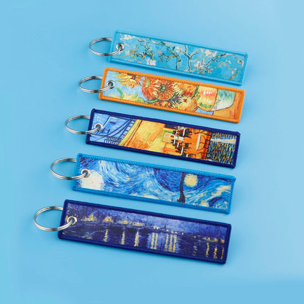 Japanese Van Gogh Art Waves Key Tag Keychains Women Koi Fish Keychain for Car Motorcycles Keys Keyring Men Holder Jewelry Gifts