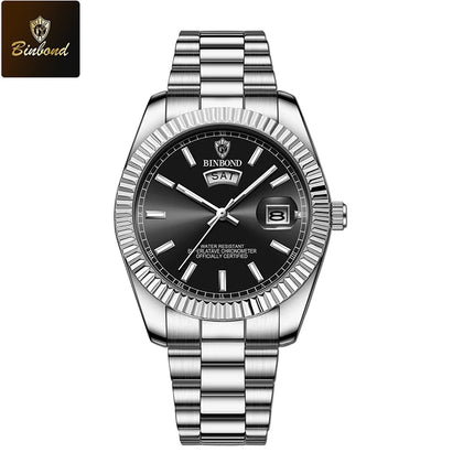 BINBOND Men's Quartz Watch Top Brand Sports Quartz Men's Watches Stainless Steel Waterproof Date Week Wristwatch Men Relogio