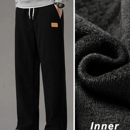Winter Thick Warm Corduroy Sweatpants Men Fleece Liner Drawstring Straight Loose Track Pants Male Casual Fleece Thermal Trousers