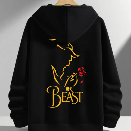 Romantic Theme Beauty and the Beast Couple Hoodies Men'S Women'S Separate Styles Pullover Casual Loose Fit Sweatshirt Hoodie Y2K