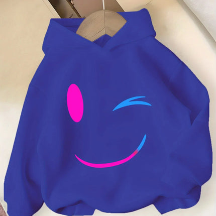 2026 autumn and winter simple smiling face printed hoodie for boys and girls outdoor leisure fashion sports sweatshirt