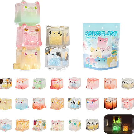 Glow in The Dark Figure, Square Cat Series Blind Bag (5pcs in one Bag) Mini Figures for Cat Lovers Birthday Gift