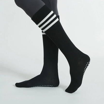 Autumn Winter Women Yoga Socks Striped Cotton Fitness Breathable Pilates Socks Middle Tube Non-Slip Gym Dance Ballet Grip Socks