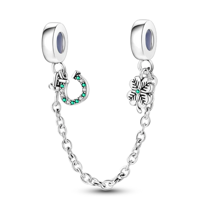 Sparkling Clear Silver Safety Chain 925 Sterling Silver Safety Chain Charm Beads Fit Original Bangle Bracelet DIY Jewelry