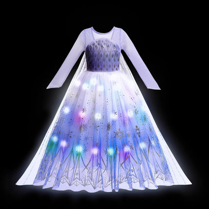 Girl Princess Dress with LED Light Up Costume for Children Cosplay Party Clothes Blue Pink Outfit Carnival Christmas Prom Gown