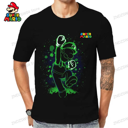 Super Mario Oversize Parent-child Wear Short Sleeve 2024 Quick Dry Men's Children's T-Shirt Fashion Anime Tops Harajuku Style