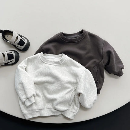 4750 Leisure Boy Fleece Sweater 2024 Winter New Korean Baby Boy's Sweatershirt Warm Coat Casual Pullover Tops