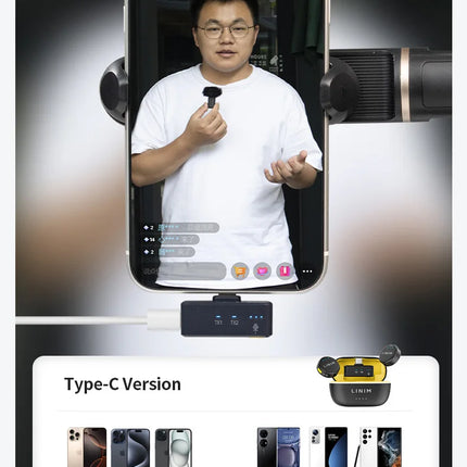 LINIM M8 Wireless Lavalier Microphone Noise Cancellation 23H Battery for iPhone Camera Type-C for Vlog Interview Live Streaming