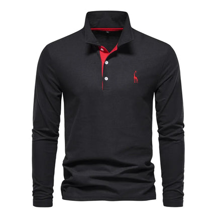 Spring New Style Men's Cotton POLO Shirt Casual Long Sleeve Turn-down Collar Embroidery Deer Fashionable Breathable Polo Top