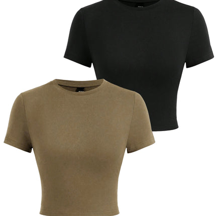 Y2K Woman Solid Cotton Crop Tops Short Sleeve High Elastic T-Shirt Soft O-Neck Sporty Tees Summer Street Fashion Female Clothes