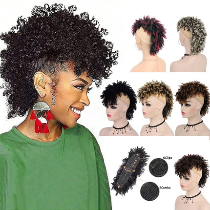 Synthetic High Puff Afro Mohawk Ponytails for Women Mohawk Short Kinky Curly Ponytail Extension Hair Bun with Bangs