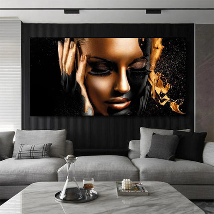 Fashion Beautiful Woman Wall Art Poster Luxury Gold Mural Modern Home Decor Canvas Painting Picture Print Living Room Decoration