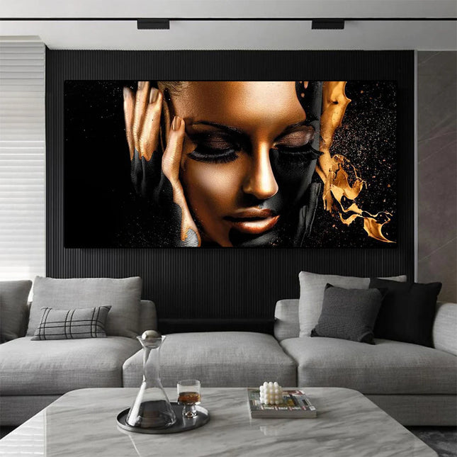 Fashion Beautiful Woman Wall Art Poster Luxury Gold Mural Modern Home Decor Canvas Painting Picture Print Living Room Decoration