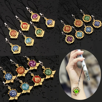 Game Genshin Impact Vision Keychain Luminous 7 Element Double Side Glass Pendant Eye Of Original Keyring Phone Charms Souvenir