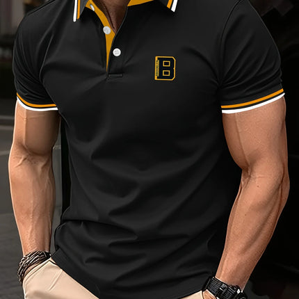 Men's Summer Short-sleeved Polo Shirt with A Collar and Contrasting Color Stripes - Fashionable and Casual Attire