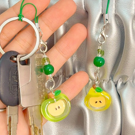 Red Green Apple Handmade Pendant Phone Chain Bead Hanging Ornament Camera Chain Cute Ins Girl Heart Key Chain Accessories