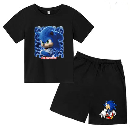 Children T-shirt Two-piece Set 3-12 Years Cool Summer Anime Supersonic Boys Girls Toddler Clothes Short-sleeved+Shorts Casual Set