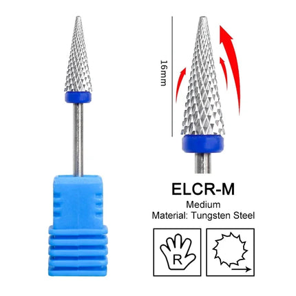 16mm Extra Long Triangle Cone Nail Drill Bits Gold Carbide Milling Cutter Gel Remover Grinding Manicure Tools Accessories 3/32"