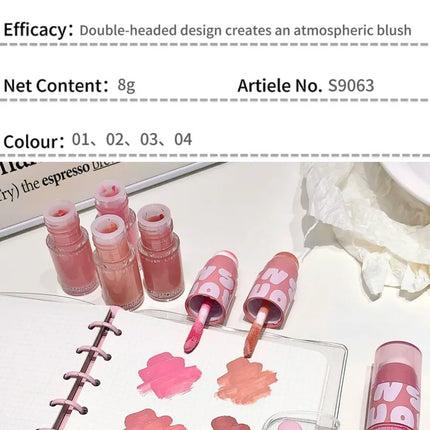 SHAQINUO Double-ended Liquid Blush with Dizzy Dye Brush, Natural, Complexion-enhancing, Low-saturation, Matte Blush Liquid