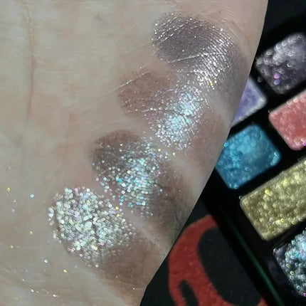16-Color Sparkling Diamond Eyeshadow Palette-High Pigments,Metallic & Pearl Finishes,Versatile Face and Eye Makeup Kit, Matte