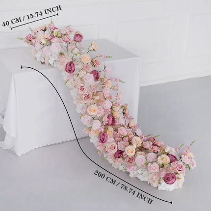 Uflower 100/200cm Flower Row Runner Artificial Flowers Table Centerpiece Wedding Decoration Flowers Backdrop Wall Arches Decor