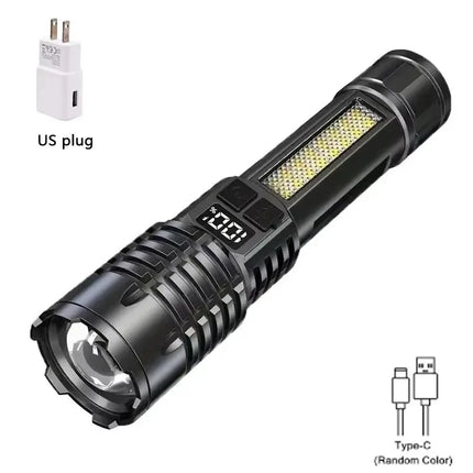 High Power LED COB Flashlight Built-in Large Capacity Battery Rechargeable Torch For Outdoor Camping Emergency Zoom Lantern