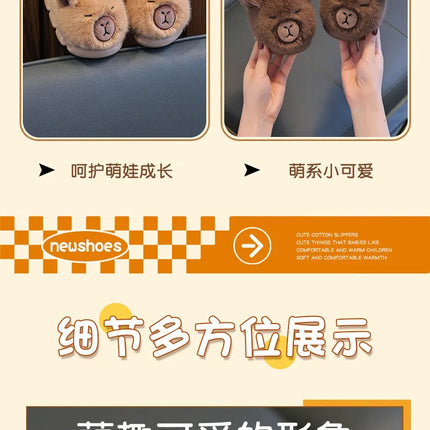 Capybara Winter Children'S Cotton Slippers For Boys And Girls Warm Plush Parent-Child Cotton House Slippers Shoes Gifts