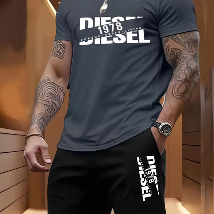 Summer men's casual two-piece set round-neck short-sleeved T-shirt and sports shorts for outdoor activities
