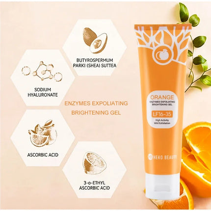 Orange Enzyme Exfoliating Gel Gentle Clean Pore Exfoliator Mild Remove Dead Skin Smooth Texture Hydrate Brighten Vitamin C Cream