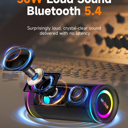MLOVE Portable Bluetooth Speaker – Powerful Dual Sound, Colorful RGB Lighting, Fully Waterproof (IPX7), TWS Enabled