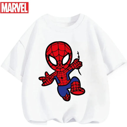 Marvel Summer Children's 100% Cotton T-Shirt Comfortable Soft Fabric Classic Cartoon Spider-Man Pattern Suitable for Both Boys and Girls