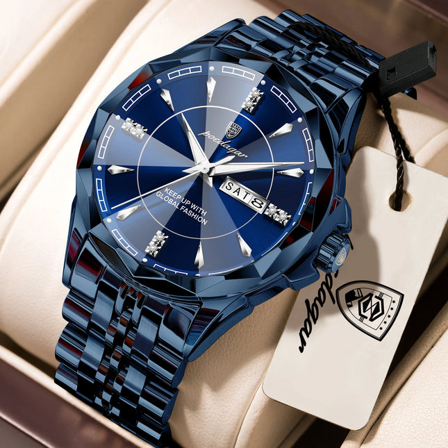 POEDAGAR Luxury Man Clock Business Waterproof Luminous Date Week Watches For Men Quartz Stainless Steel Fashion Men's Wristwatch