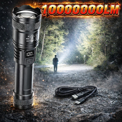 100000LM Super Bright Flashlight Rechargeable LED Torch Long Range Tactical Lamp for Outdoor Waterproof Camping Fishing Lantern