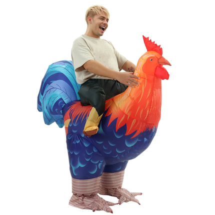 Inflatable Rooster Costume for Adults Funny Chicken Ride On Costume Blow Up Animal Chicke Costume Halloween Party Cosplay Outfit