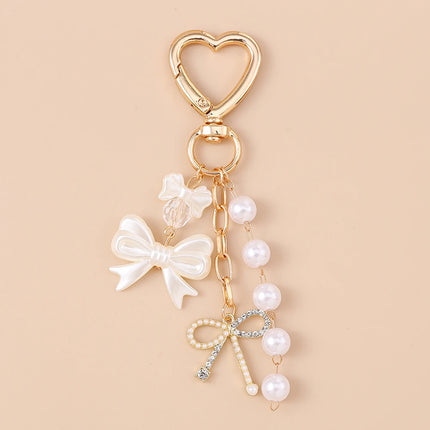 Aihua Cute Y2K Metal Shell Love Heart Key Chain Pearl Key Ring for Women Girl Handbag Pendants DIY Handmade Jewelry Accessories