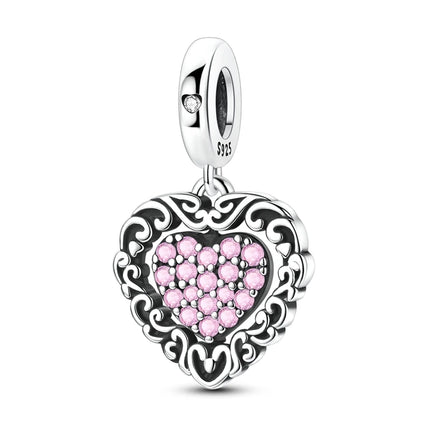 Charm Bead 925 Sterling Silver Heart Starry Sky Family Mother-Daughter-Sister Charm Fit Bracelets Pendant Women DIY Jewelry Gift